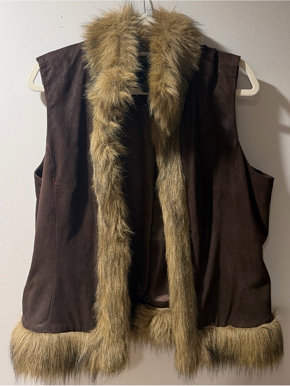 Brown Suede Vest Faux Fur Trim Vintage Pennylane 70s 90s Y2K